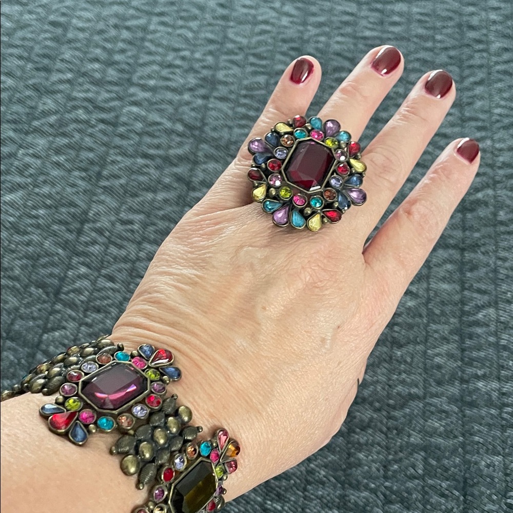 Multicolor Gemstone Bracelet and Ring Set
